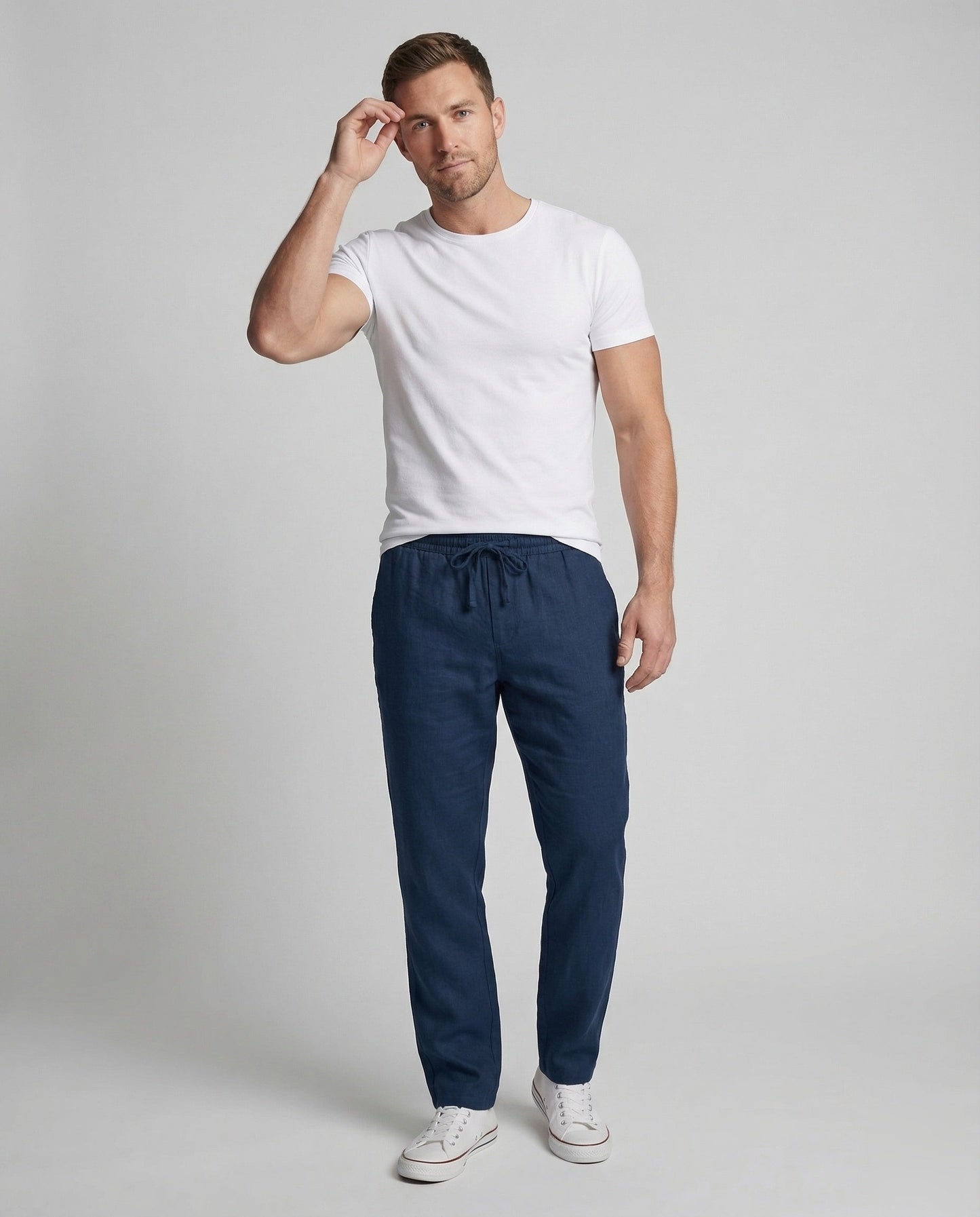 Herren Leinenhose Gerade Mit Tunnelzug - Norvielle