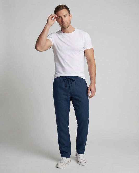 Herren Leinenhose Gerade Mit Tunnelzug - Norvielle