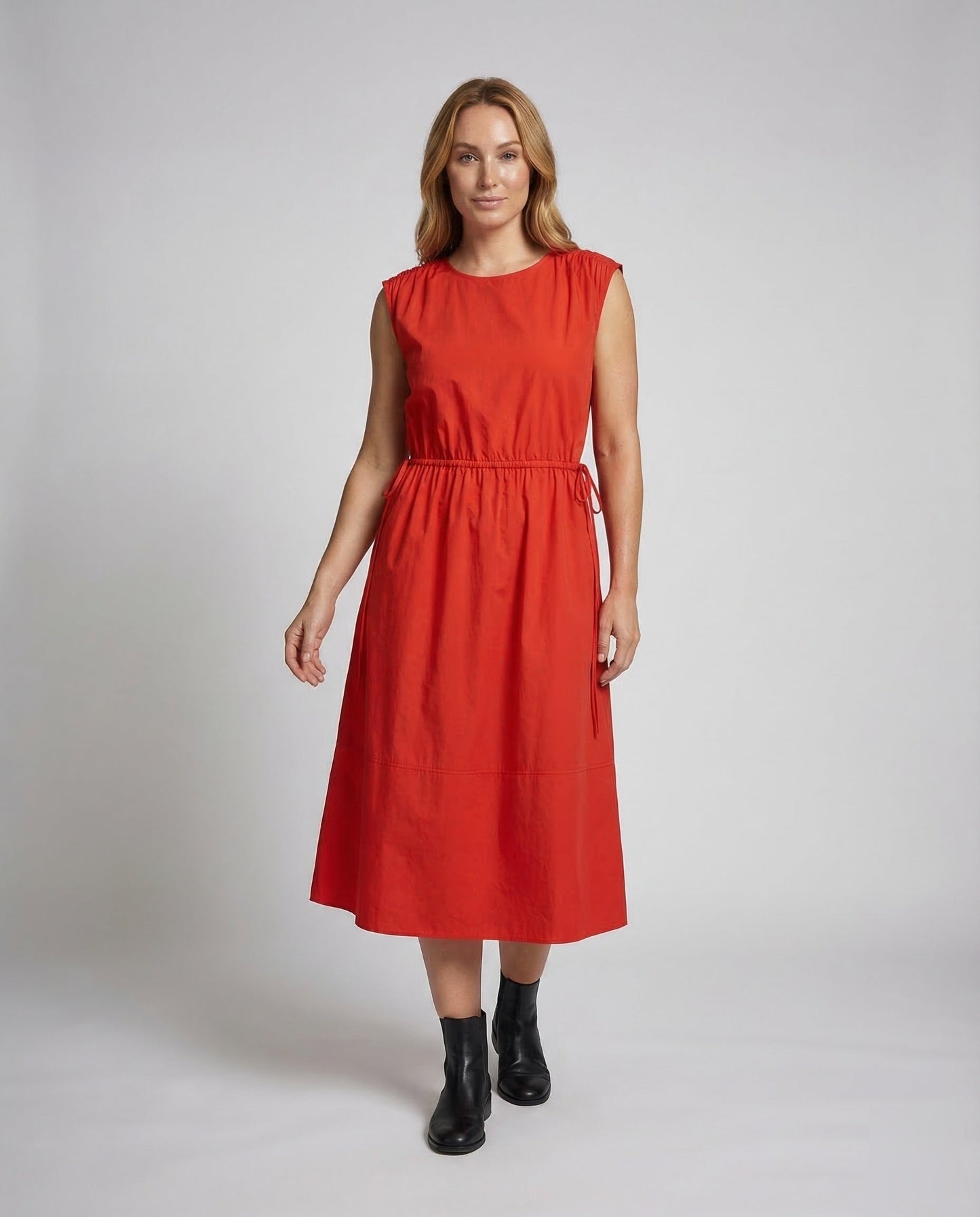 Damen Baumwollkleid Knielang Mit Tunnelzug - Norvielle