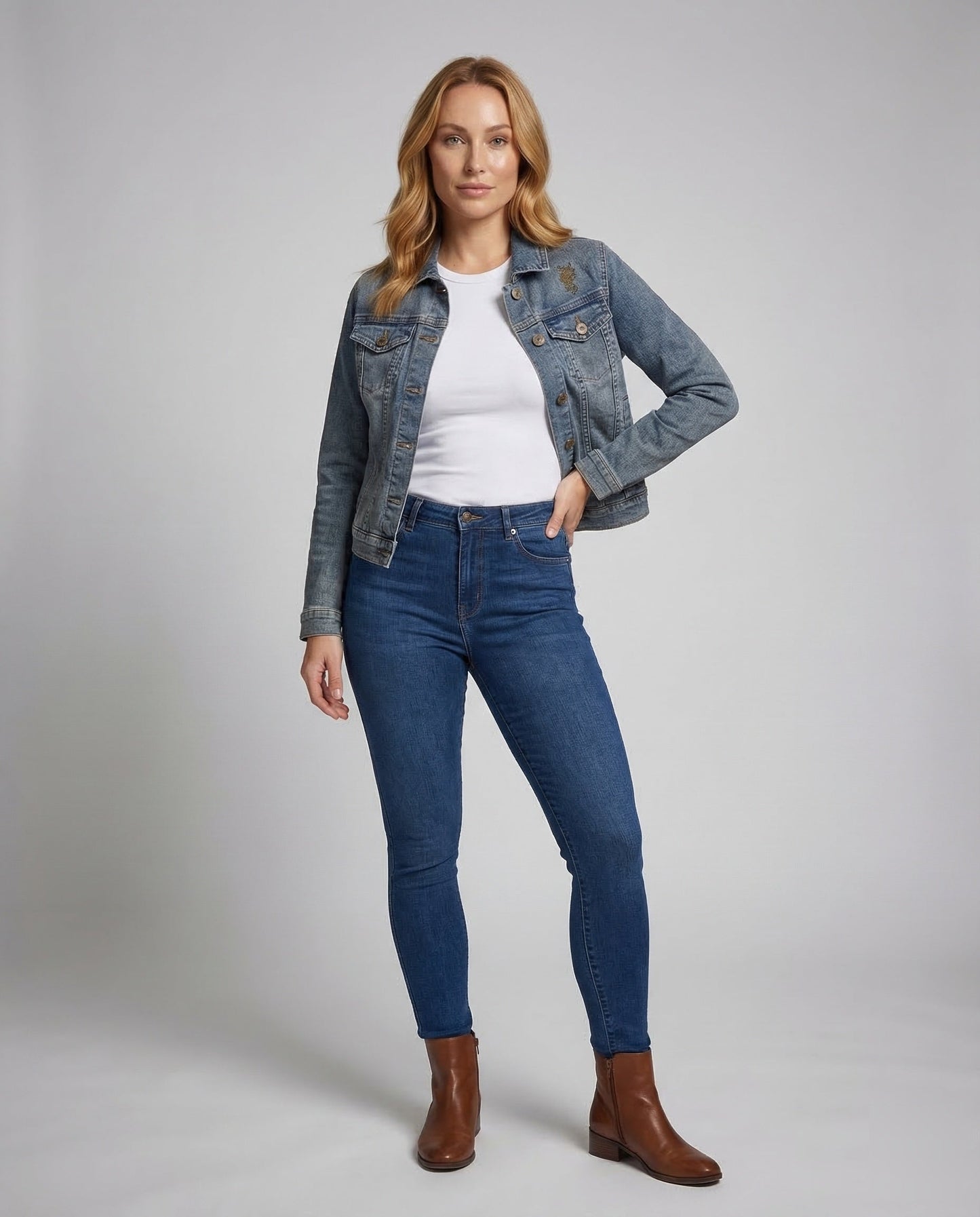 Damen Jeansjacke Bestickt Herz - Norvielle