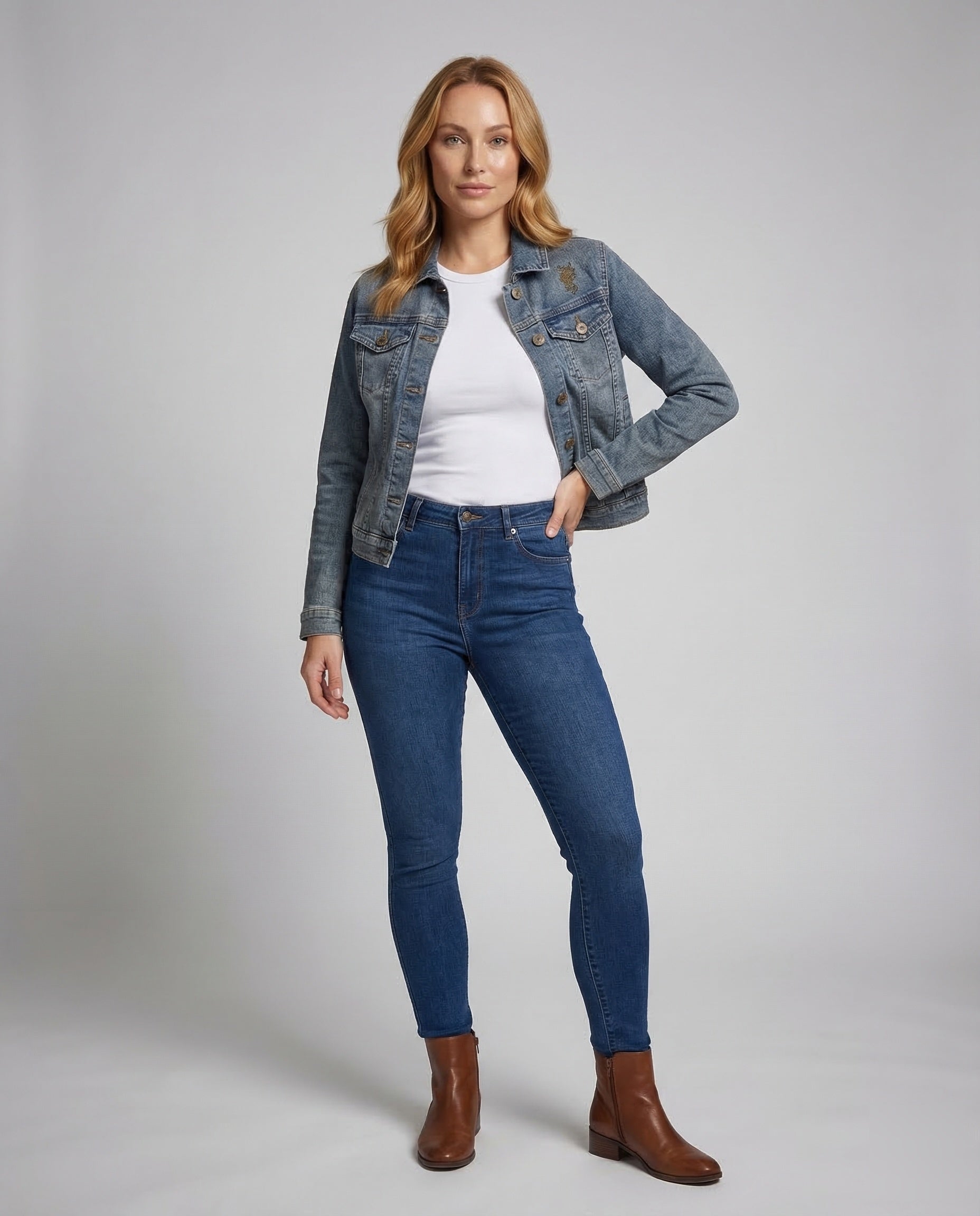 Damen Jeansjacke Bestickt Herz - Norvielle