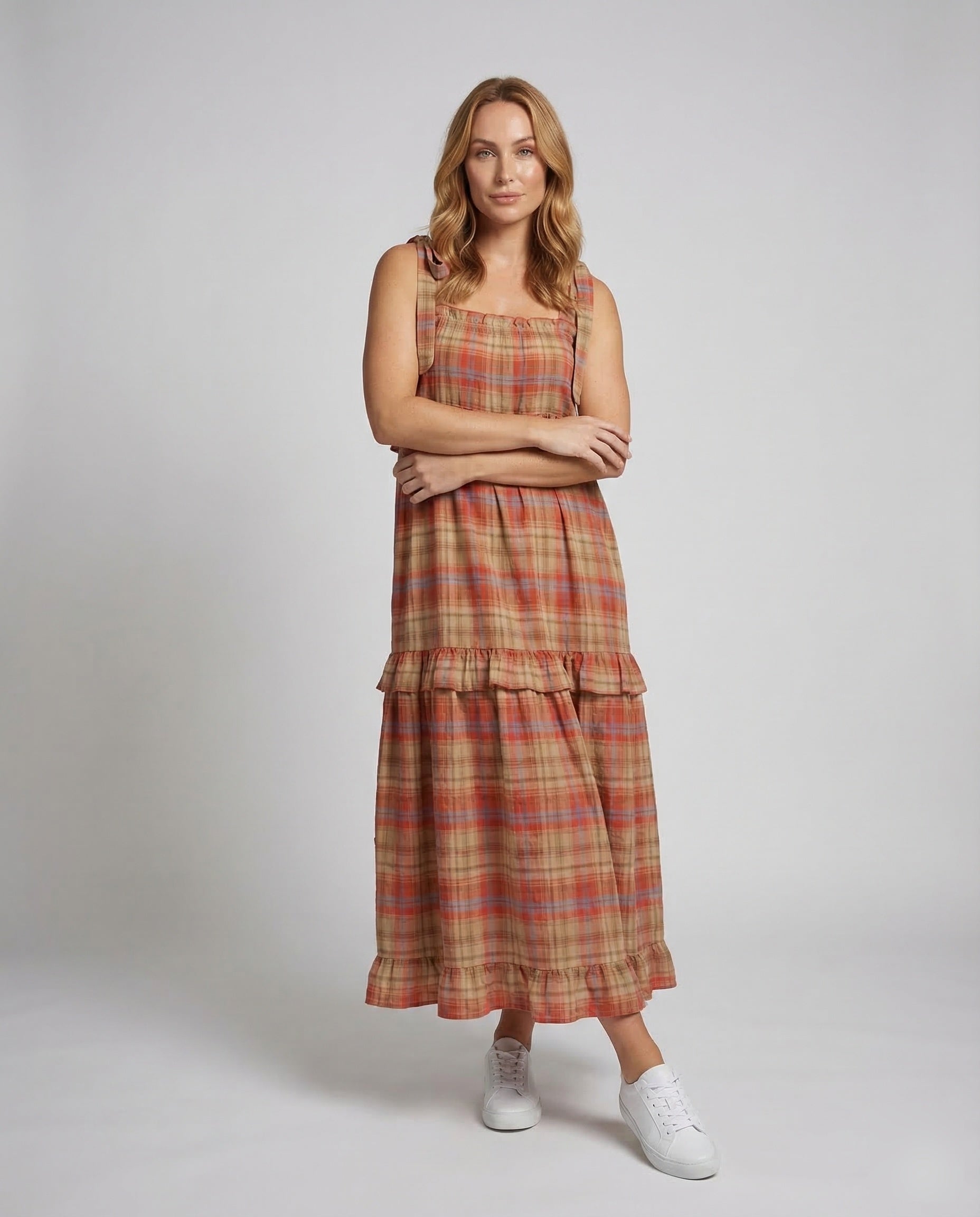 Damen Maxikleid Karomuster Stufenrock - Norvielle