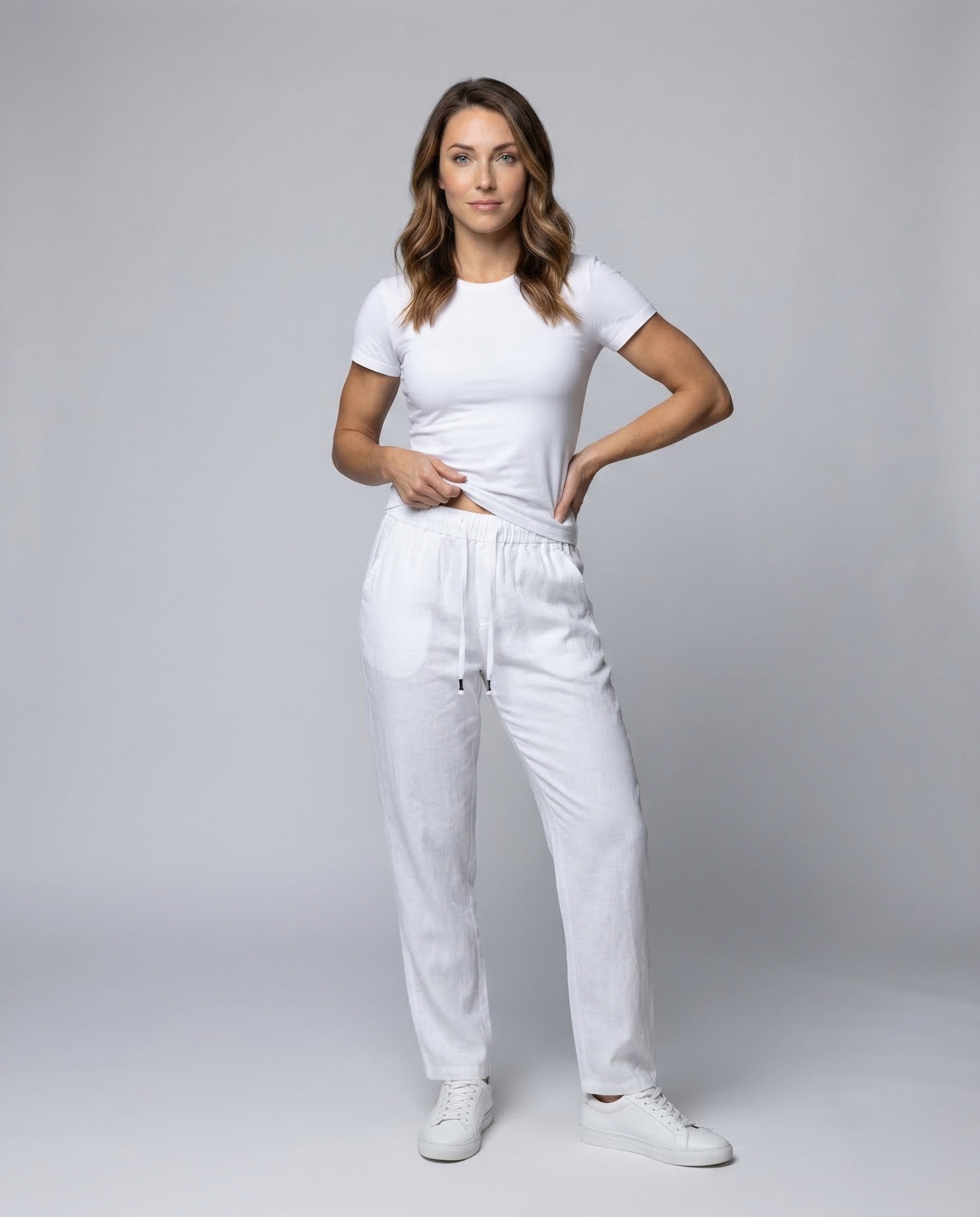 Damen Leinen Jogginghose Tapered Bein - Norvielle