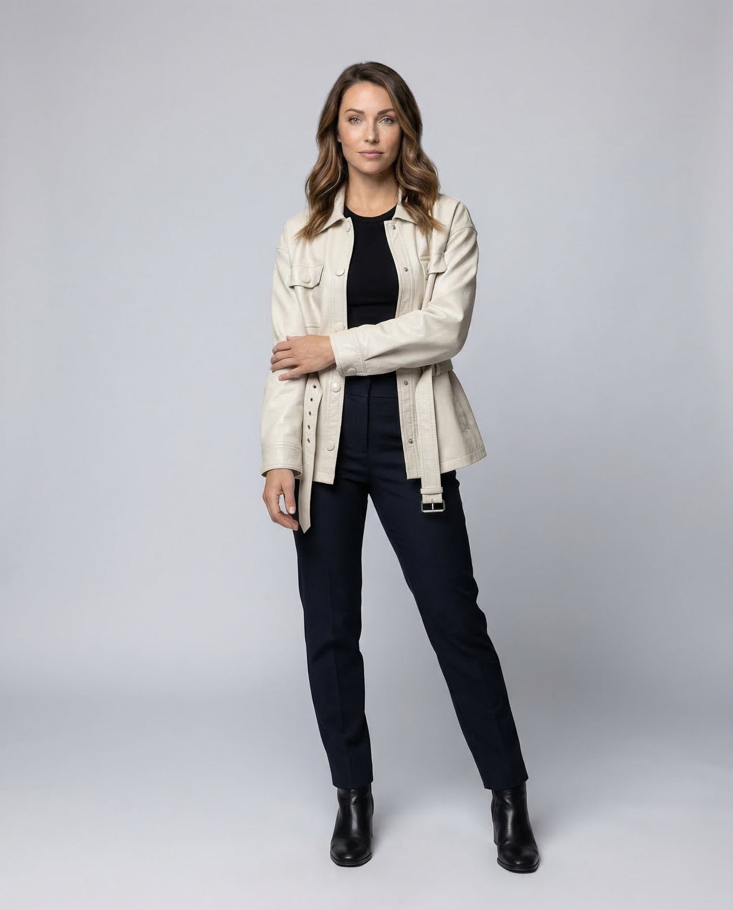 Damen Kunstlederjacke mit Gürtel Weit - Norvielle