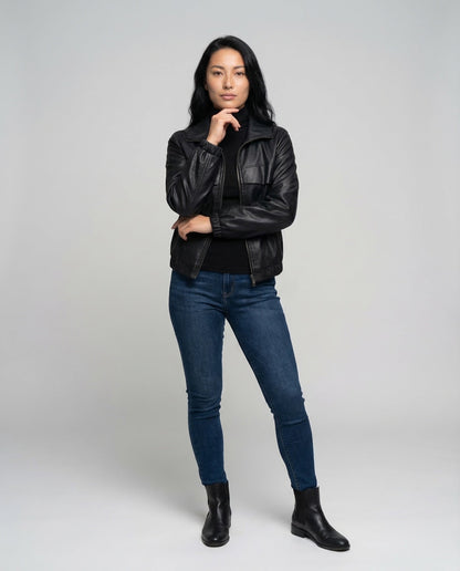 Damen Blouson Kunstleder Gefüttert - Norvielle
