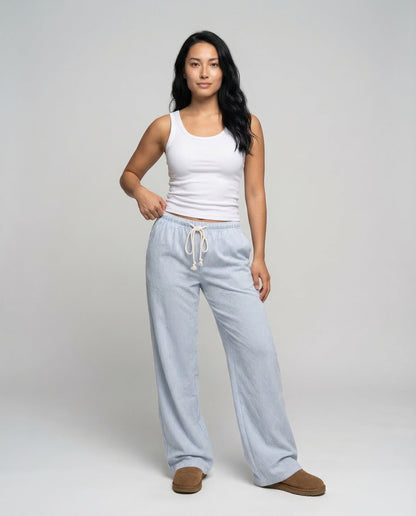 Damen Relaxhose Ripp Weite Bein Schwarz - Norvielle