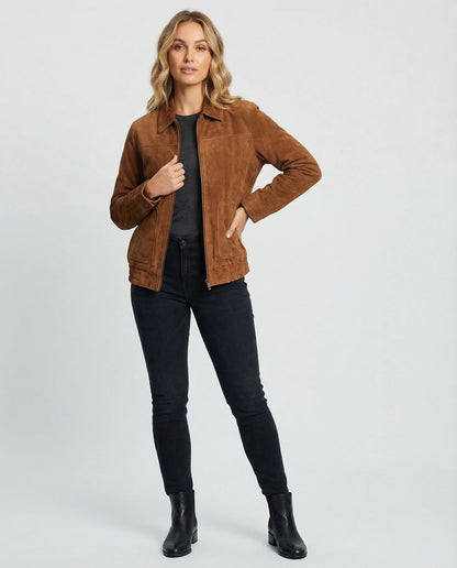 Damen Velours-Flugjacke Boxy - Norvielle