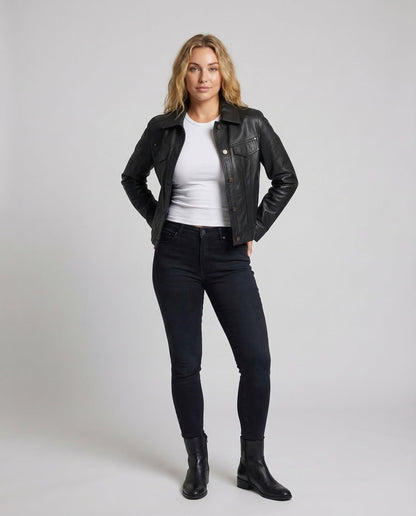 Damen Truckerjacke Kunstleder Boxy - Norvielle