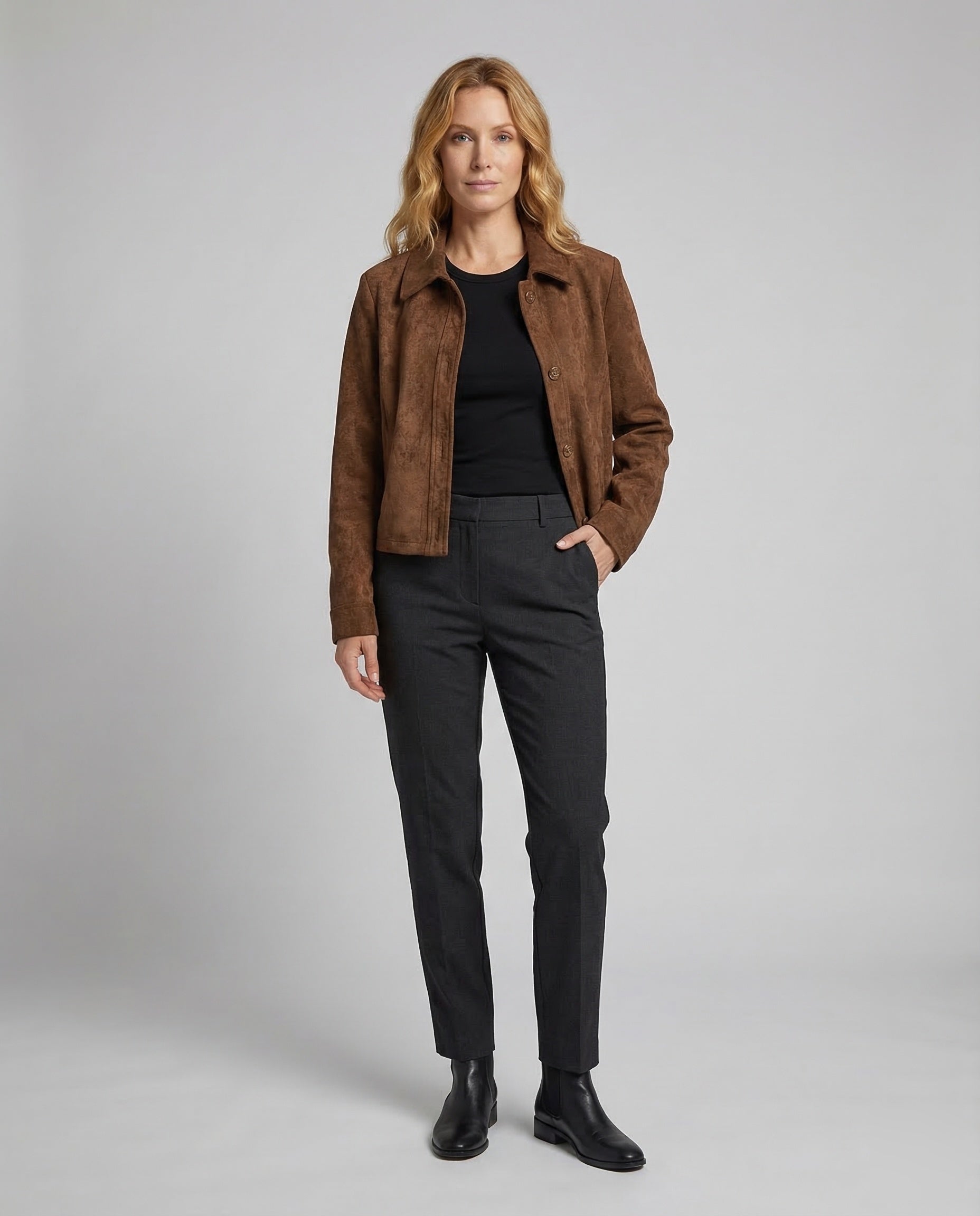 Damen Wildlederjacke Kurz Leder Schwarz - Norvielle