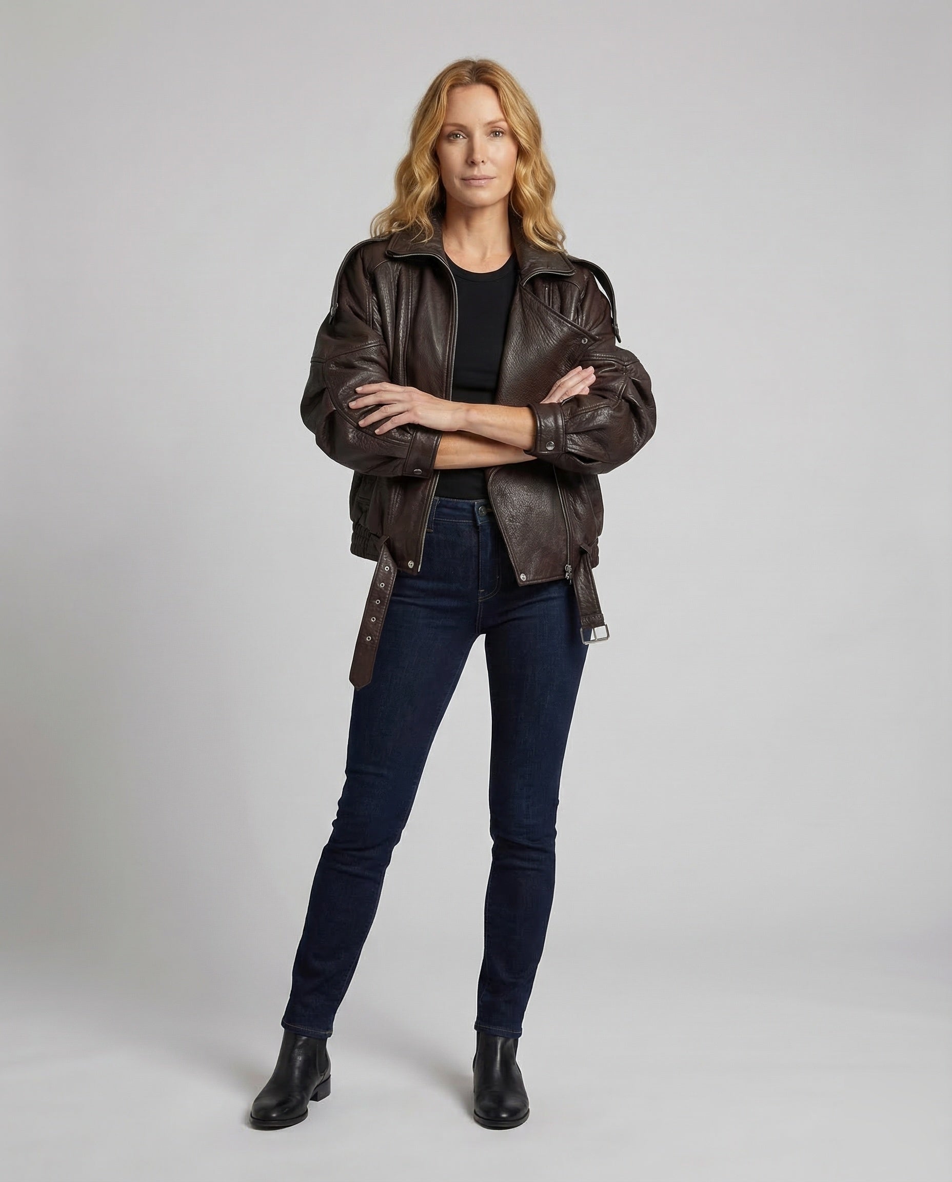 Damen Bikerjacke Kurz Kunstleder Schwarz - Norvielle