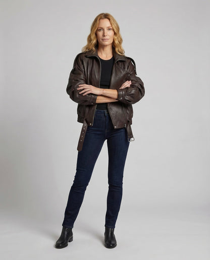 Damen Bikerjacke Kurz Kunstleder Schwarz - Norvielle