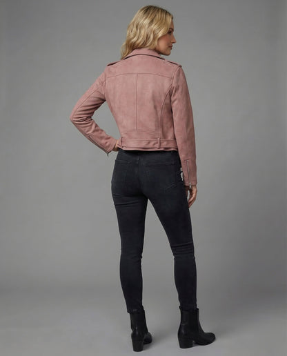 Damen Bikerjacke Kunstleder Kurz