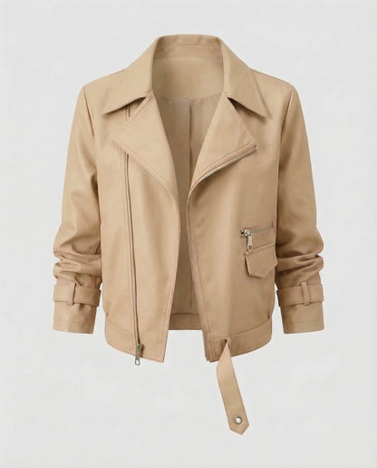 Damen Bikerjacke Kunstleder Kurz