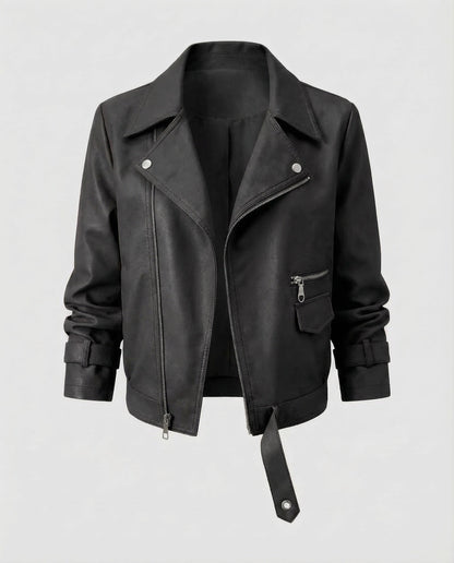 Damen Bikerjacke Kunstleder Kurz