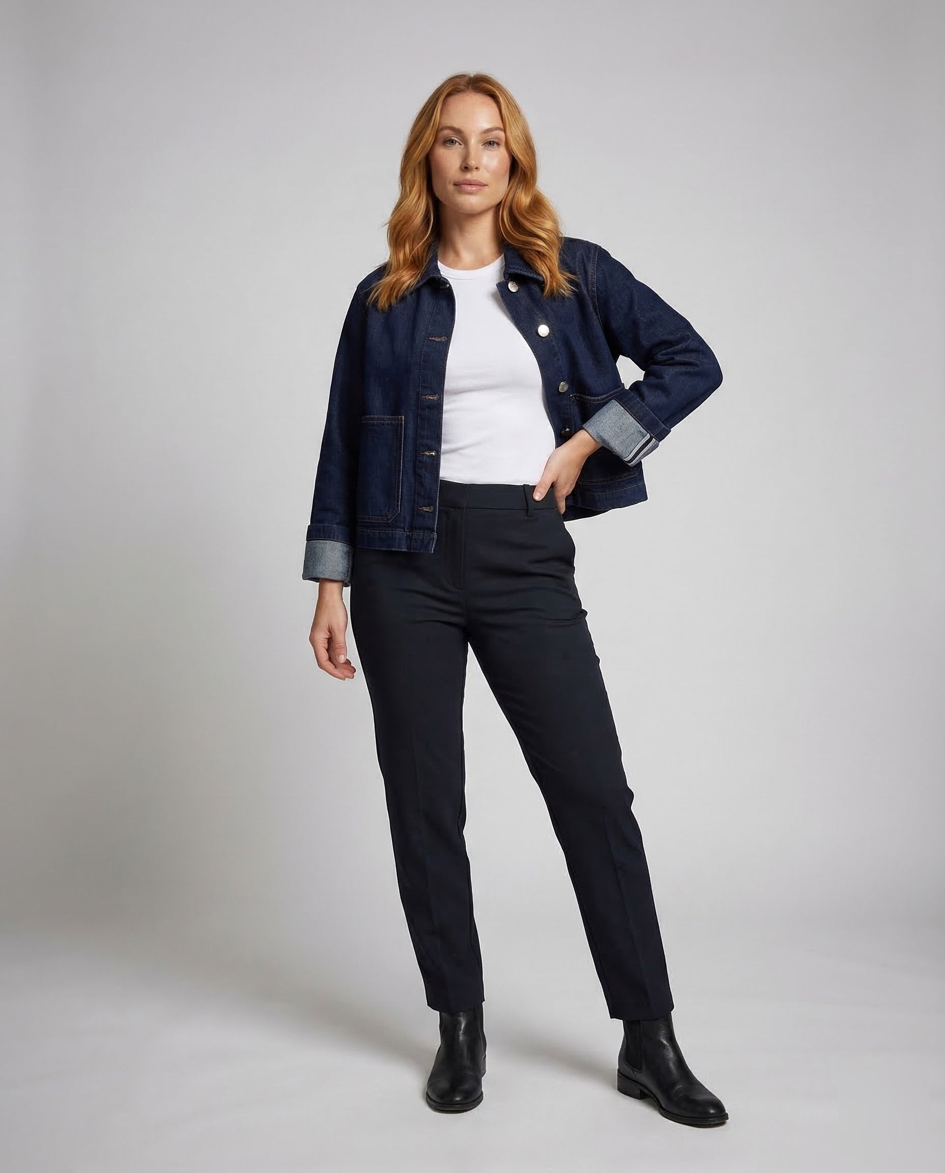 Damen Cropped Worker Jeansjacke - Norvielle