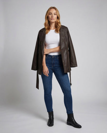 Damen Trenchcoat Lederlook Lang - Norvielle