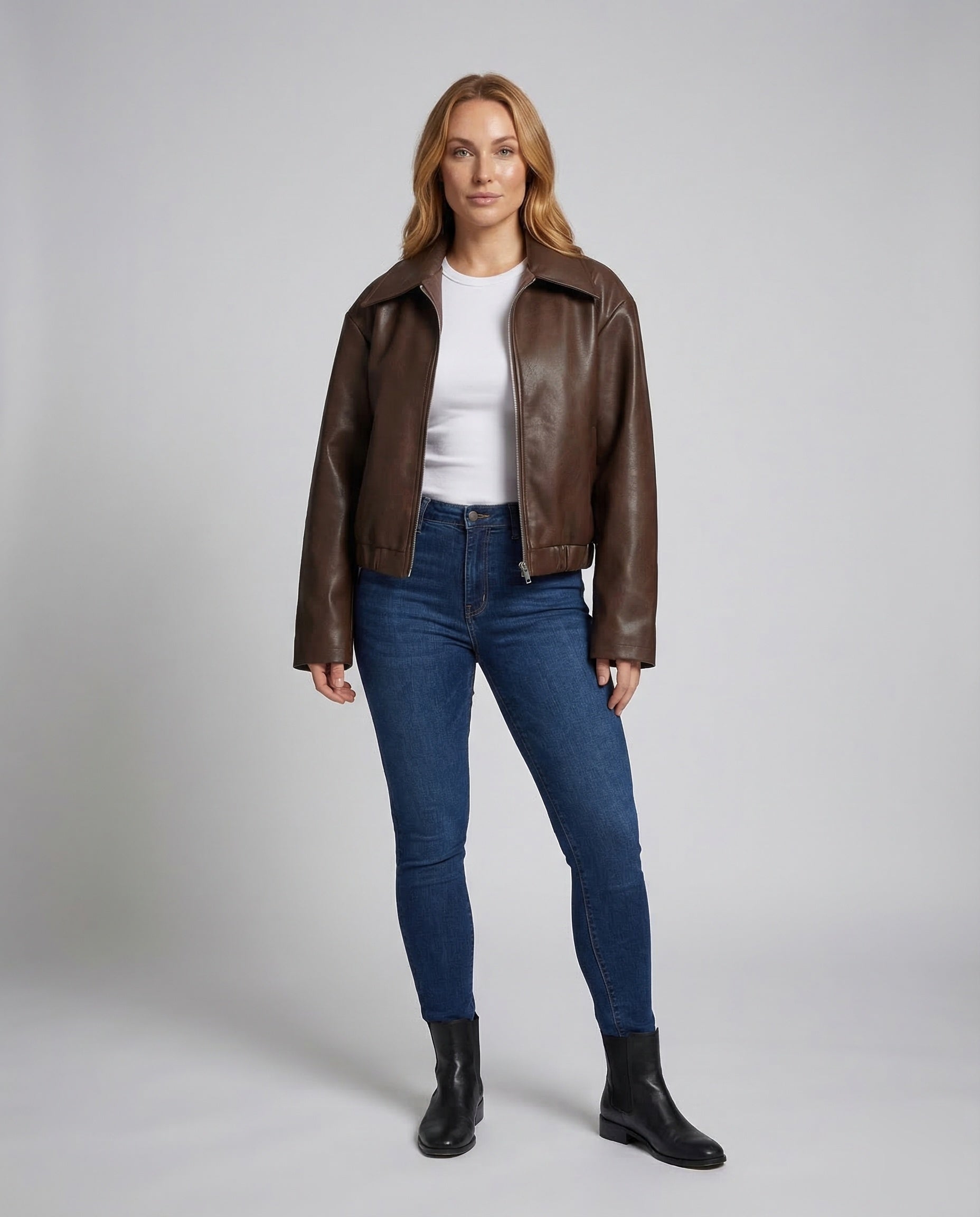 Damen Oversize Kunstlederjacke Schwarz - Norvielle