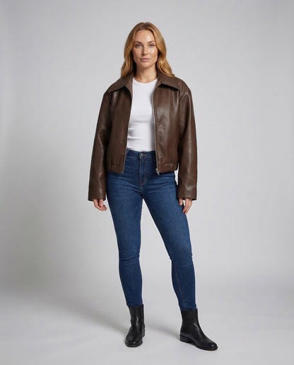 Damen Oversize Kunstlederjacke Schwarz - Norvielle