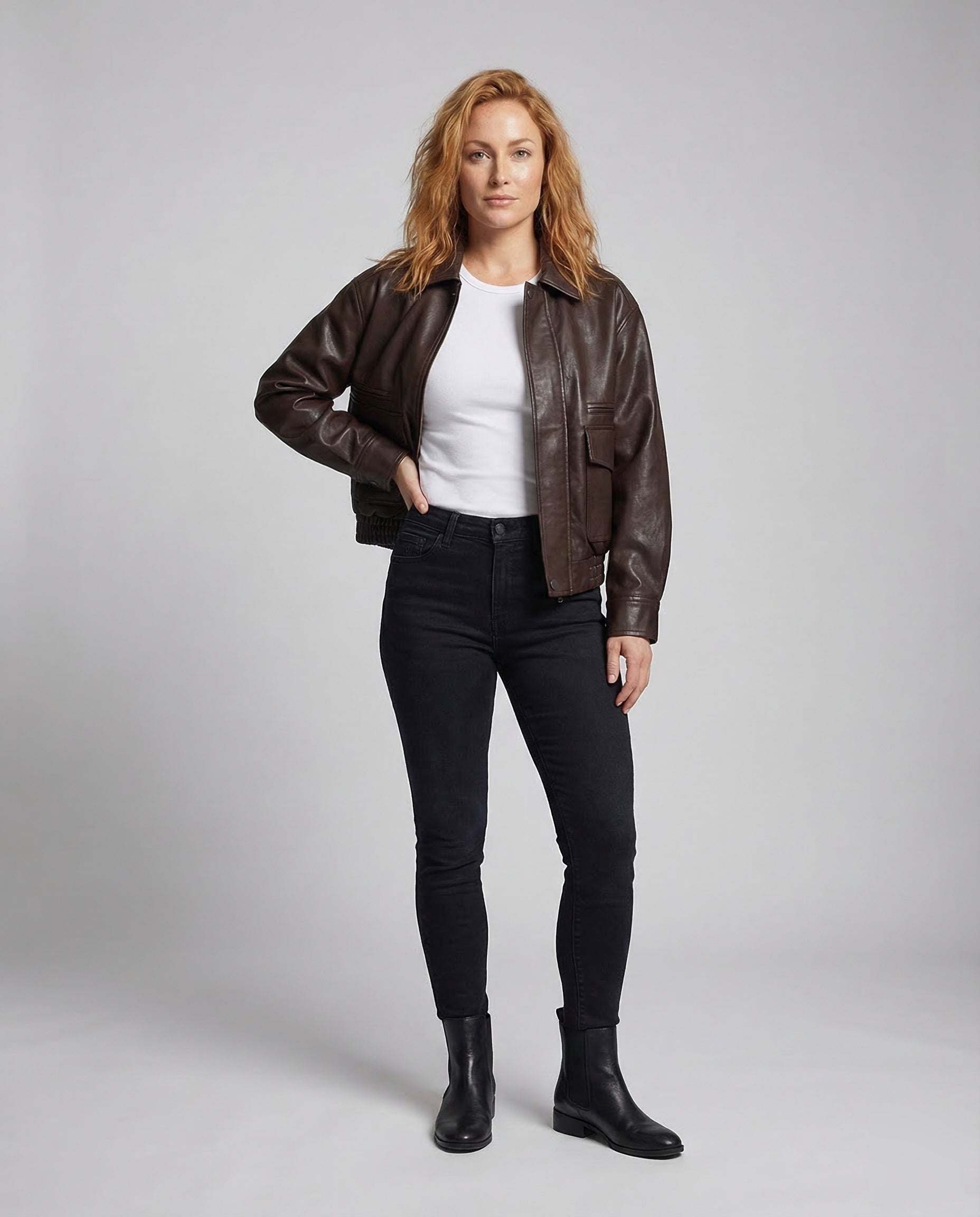 Damen Lederjacke Oversize Leder Schwarz - Norvielle