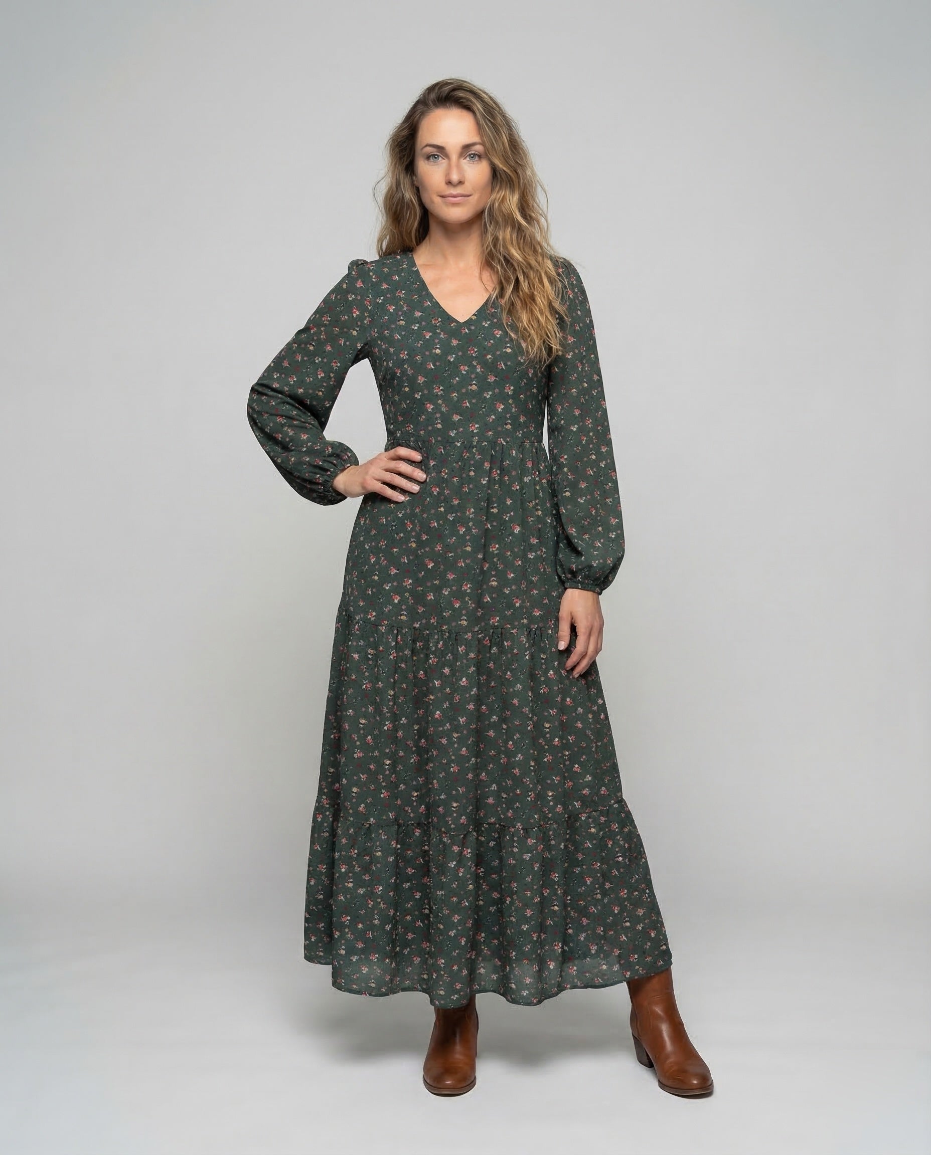 Damen Maxikleid Blumenmuster Stufenrock - Norvielle