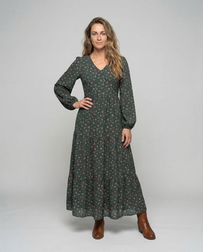 Damen Maxikleid Blumenmuster Stufenrock - Norvielle
