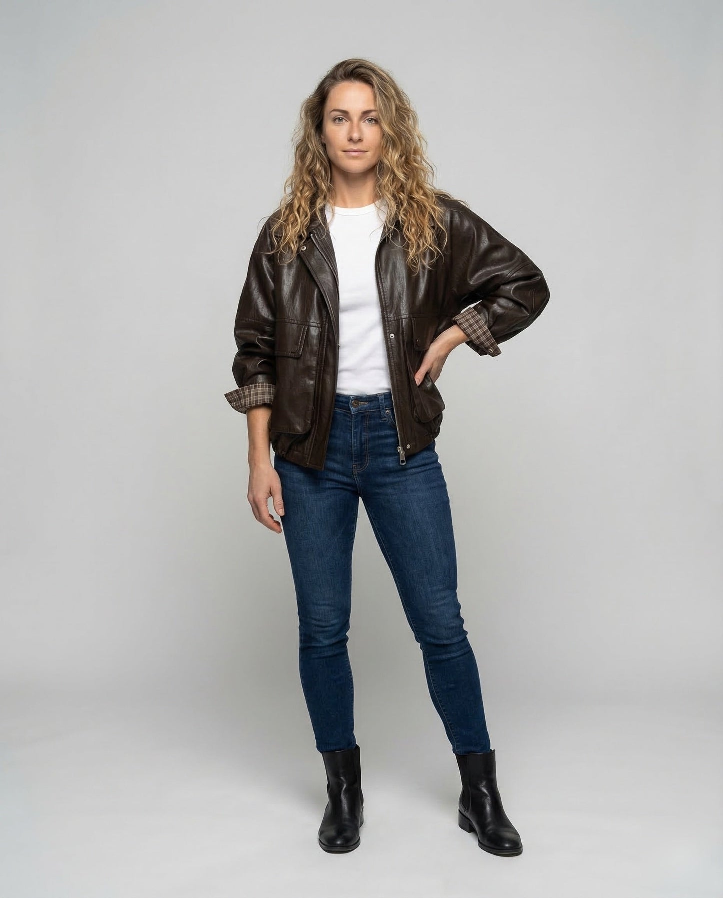 Damen Lederblouson Oversize Schwarz - Norvielle