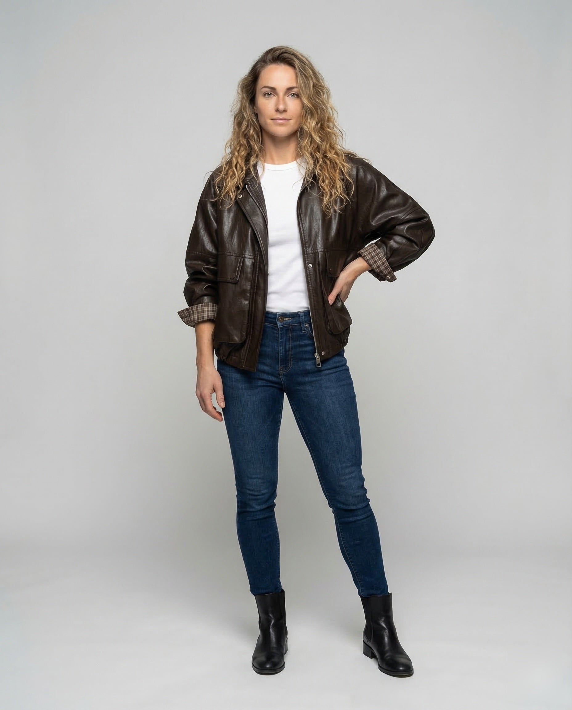 Damen Lederblouson Oversize Schwarz - Norvielle