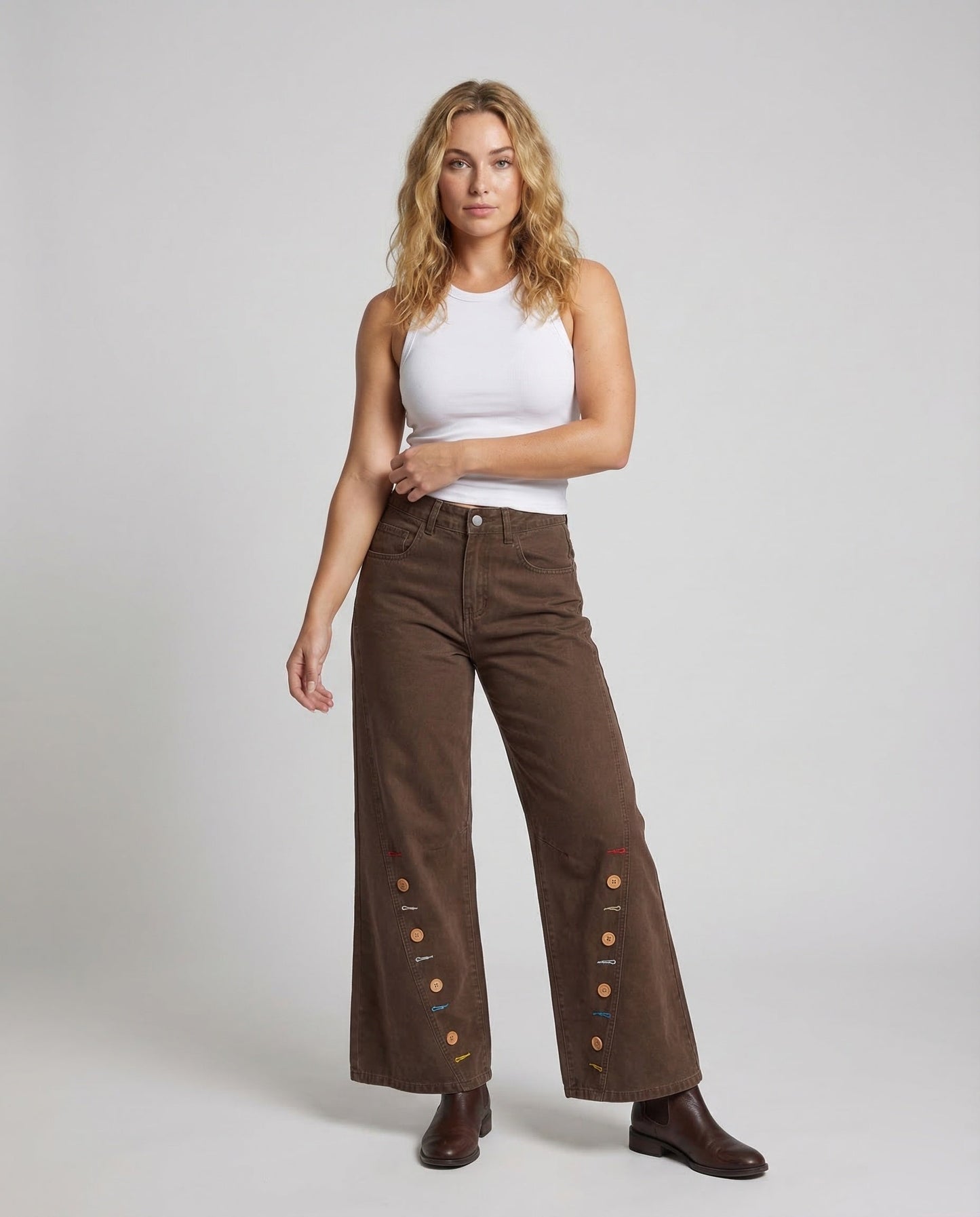 Damen High Waist Jeans mit Knopfleiste - Norvielle