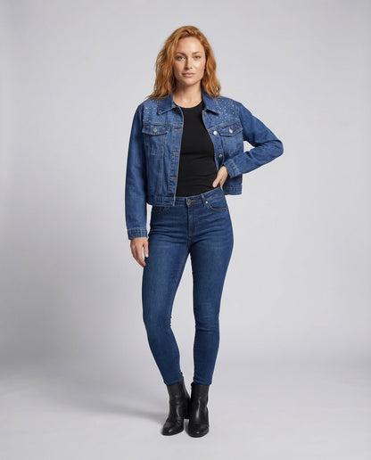 Damen Taillierte Jeansjacke Strass - Norvielle