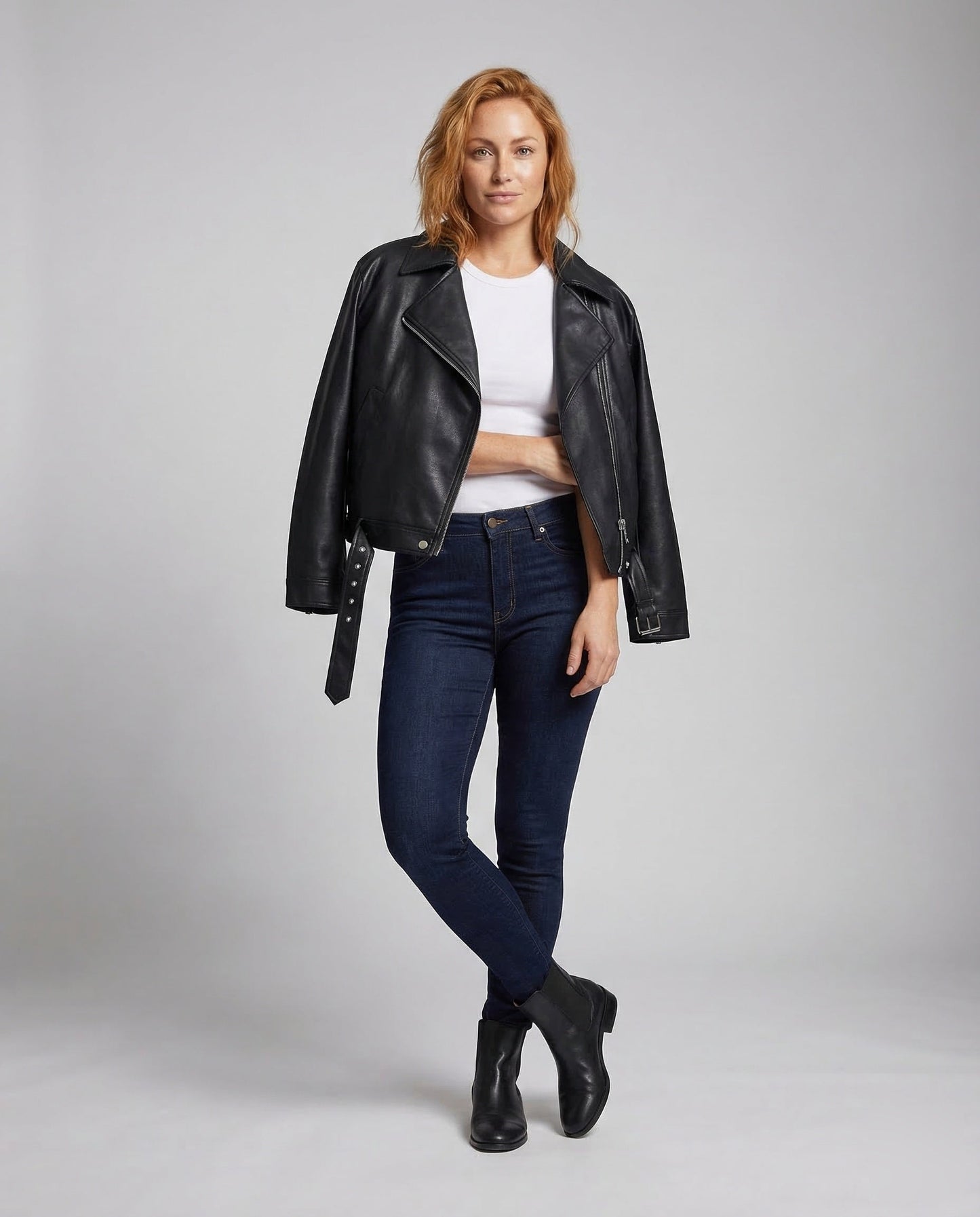 Damen Lederjacke Teddyfutter Optik Schwarz - Norvielle