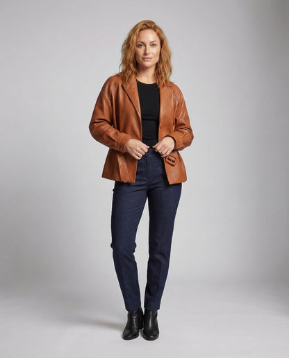 Damen Blazer aus Kunstleder mit Gürtel - Norvielle