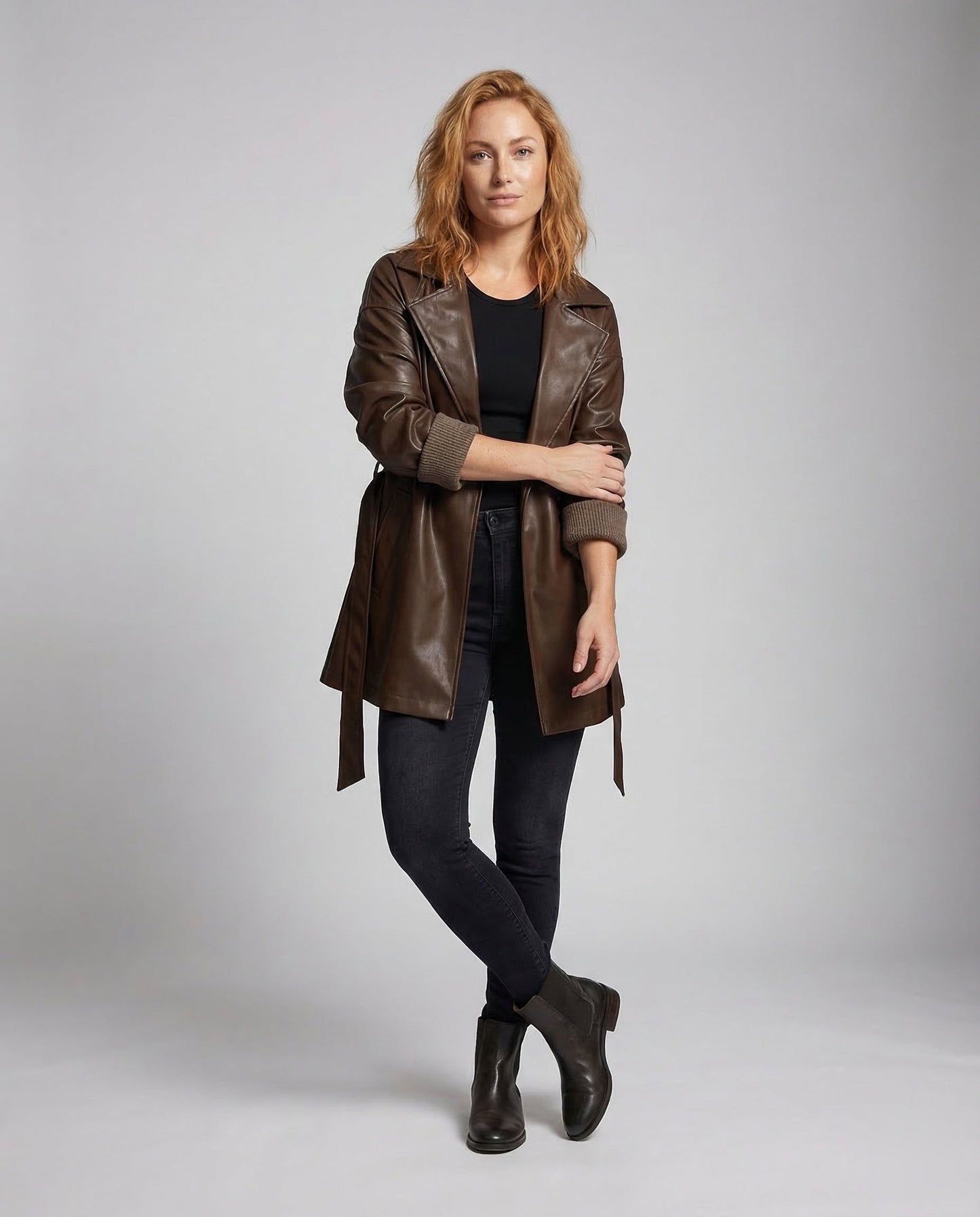 Damen Leder Trenchcoat Kurz - Norvielle