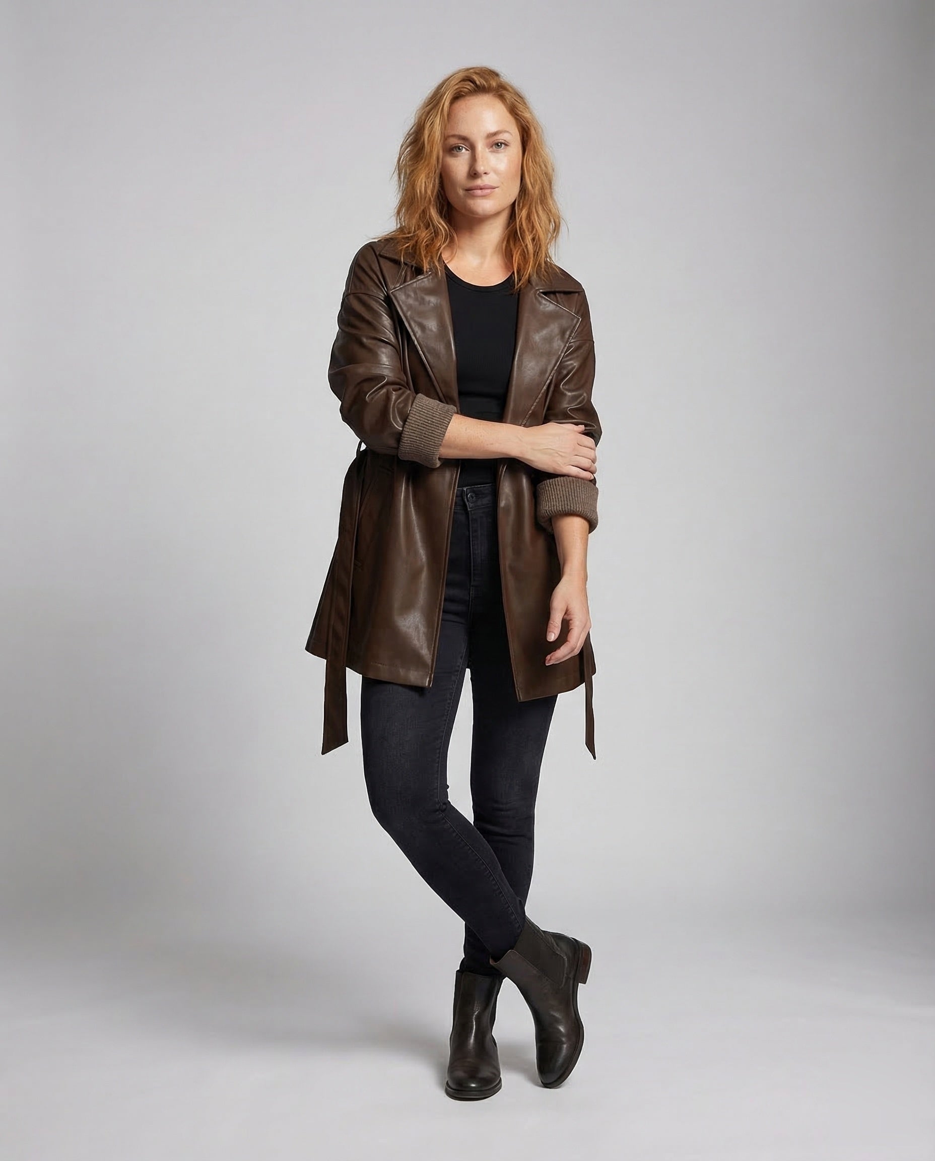 Damen Leder Trenchcoat Kurz - Norvielle
