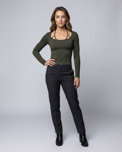 Damen Langarmshirt Mit Schlitz - Norvielle