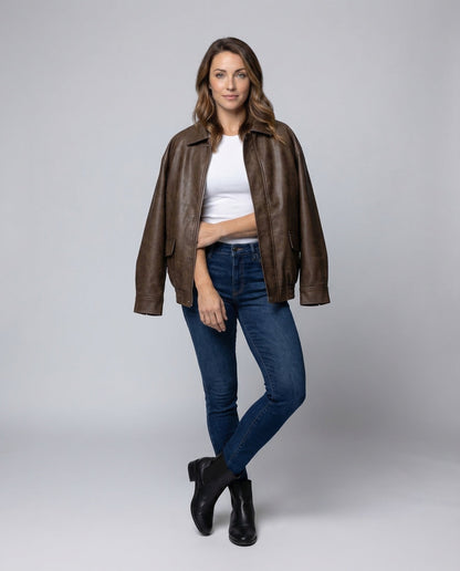Damen Blouson Lederimitat Vintage-Look - Norvielle