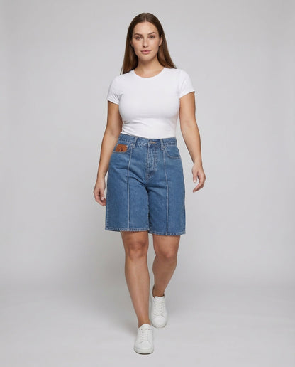 Damen Bermuda Shorts Denim Bestickt - Norvielle