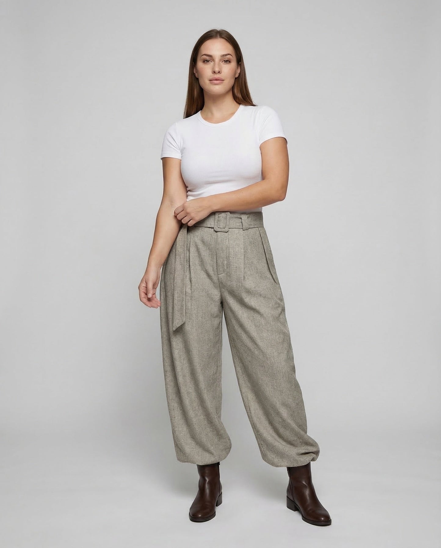 Damen High Waist Leinenhose mit Gürtel - Norvielle