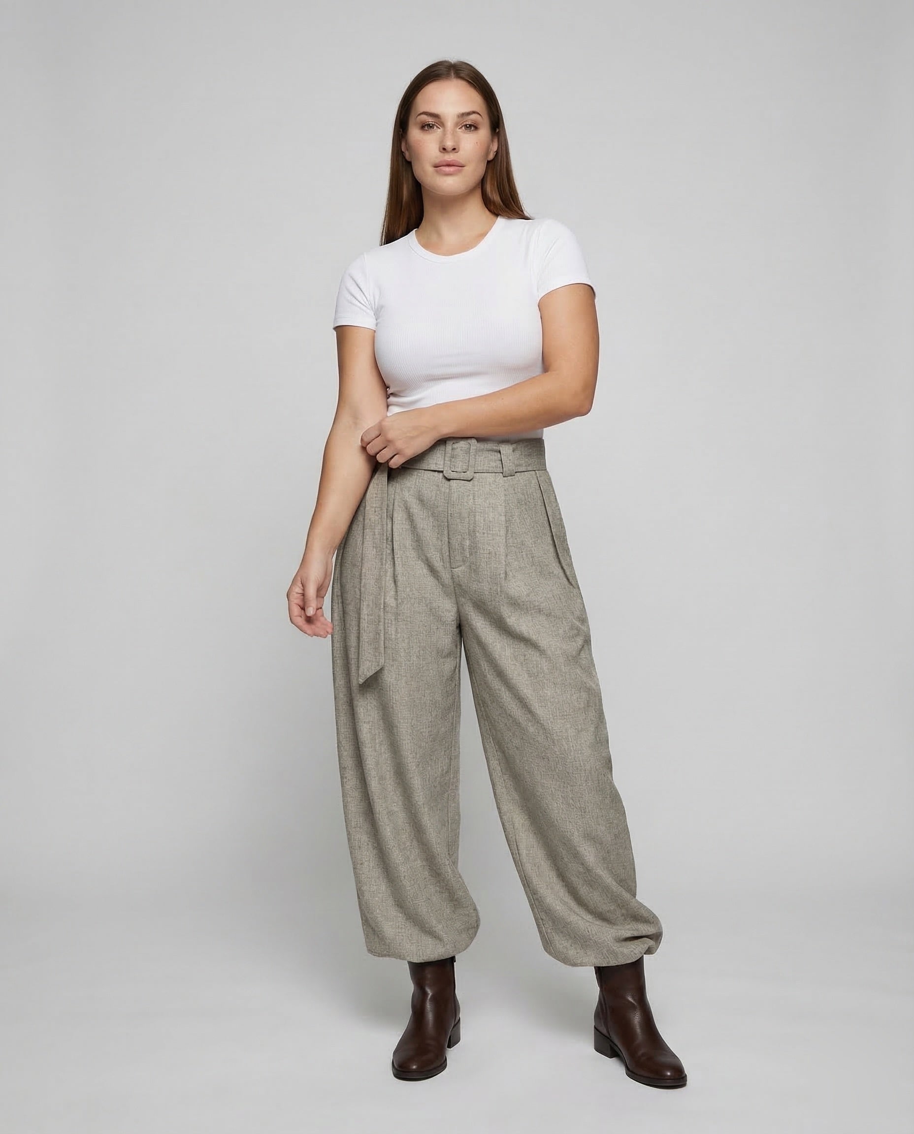Damen High Waist Leinenhose mit Gürtel - Norvielle