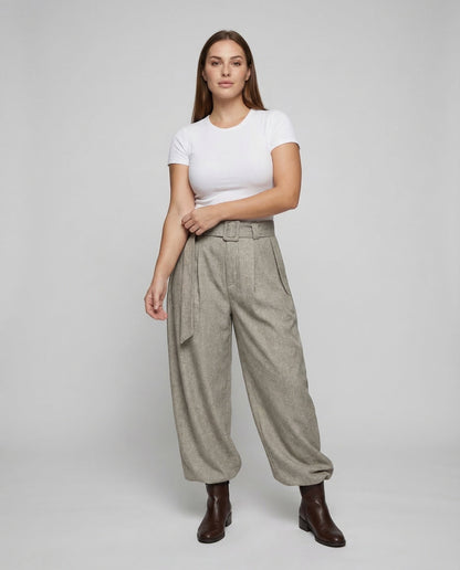Damen High Waist Leinenhose mit Gürtel - Norvielle