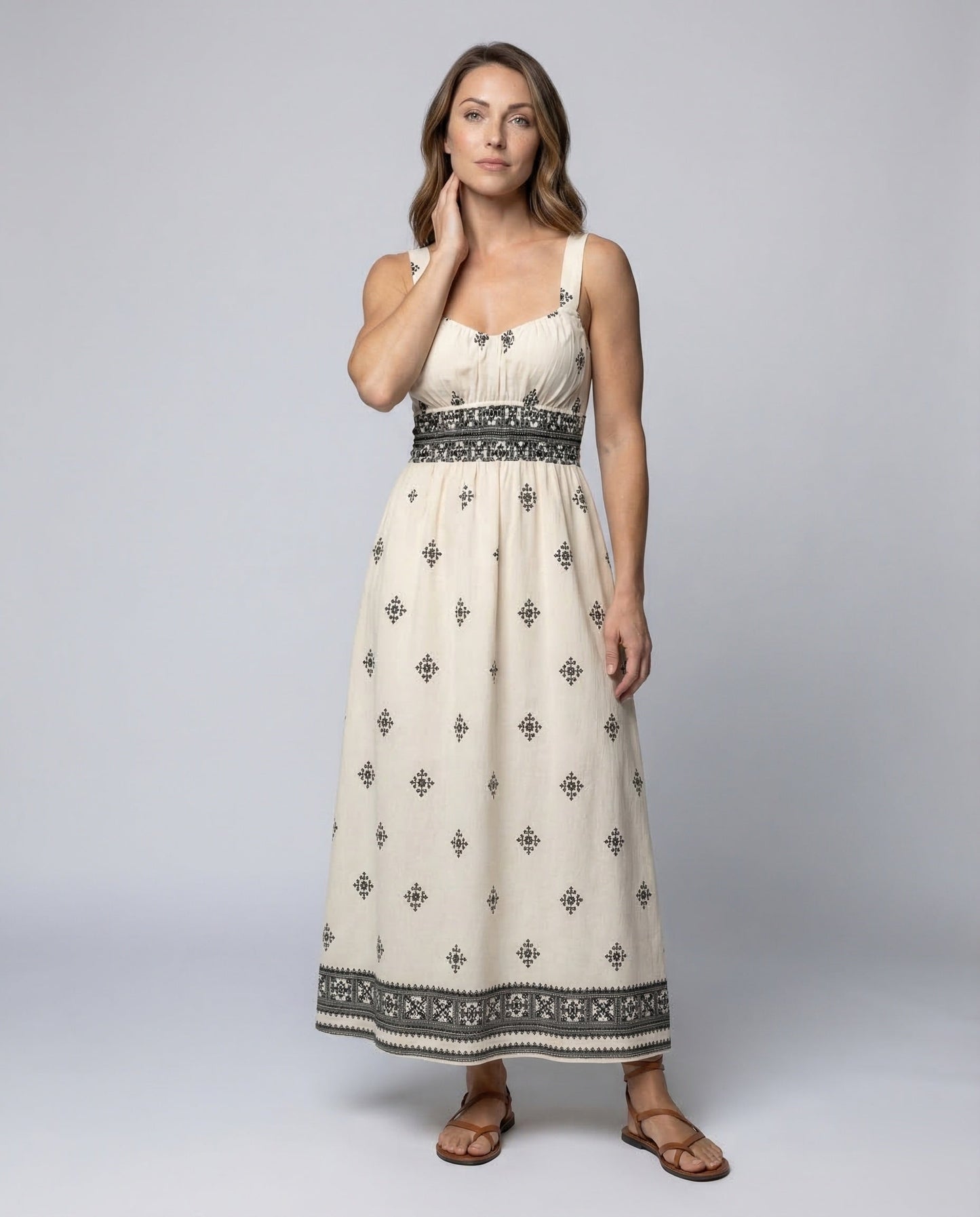 Damen Maxikleid Boho Stickerei - Norvielle