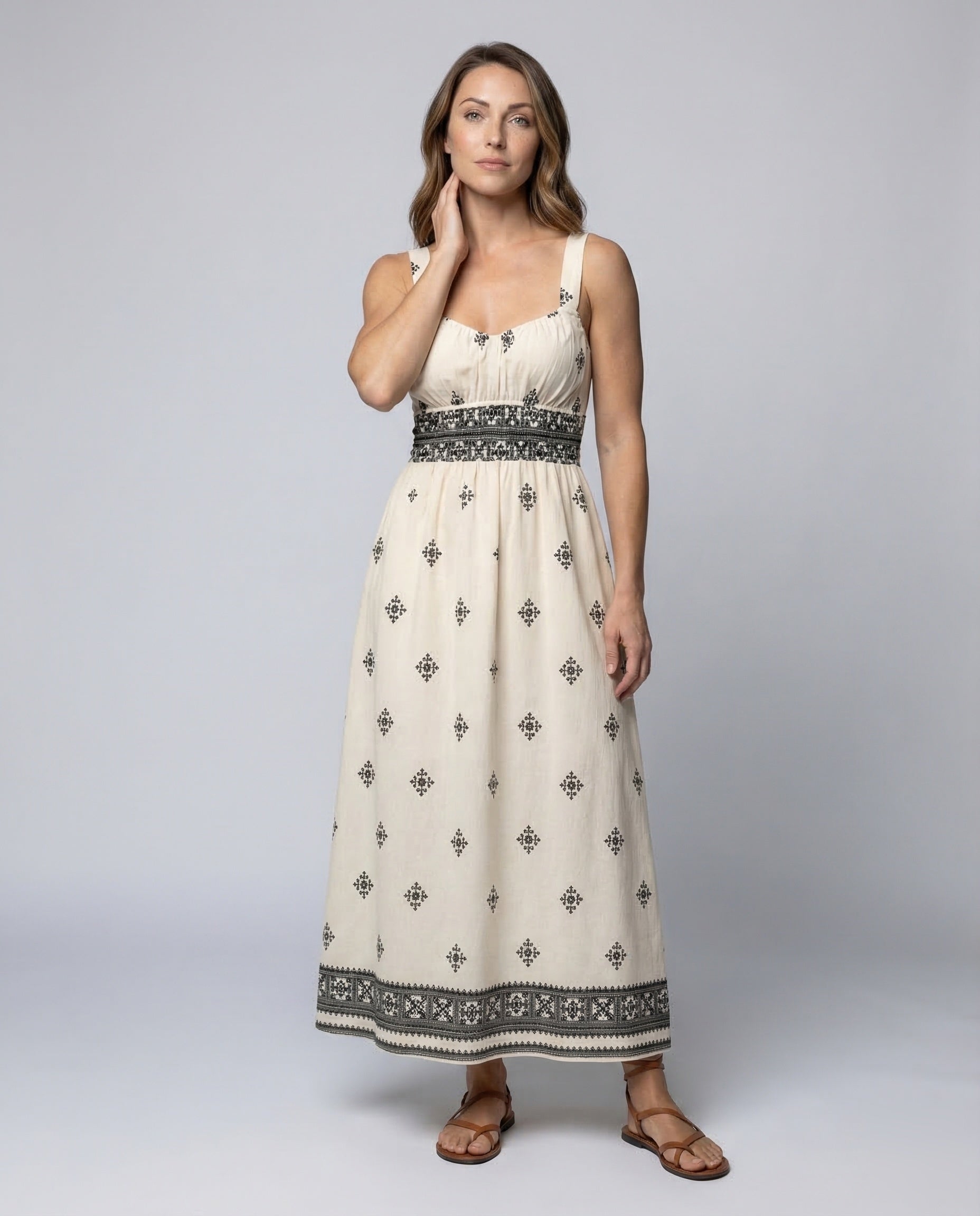 Damen Maxikleid Boho Stickerei - Norvielle