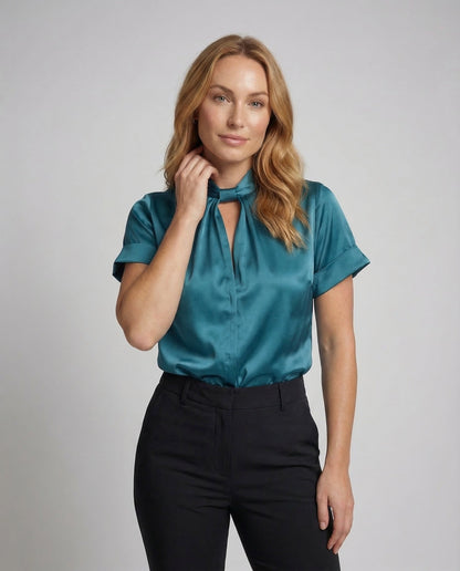 Damen Satin Bluse Stehkragen - Norvielle