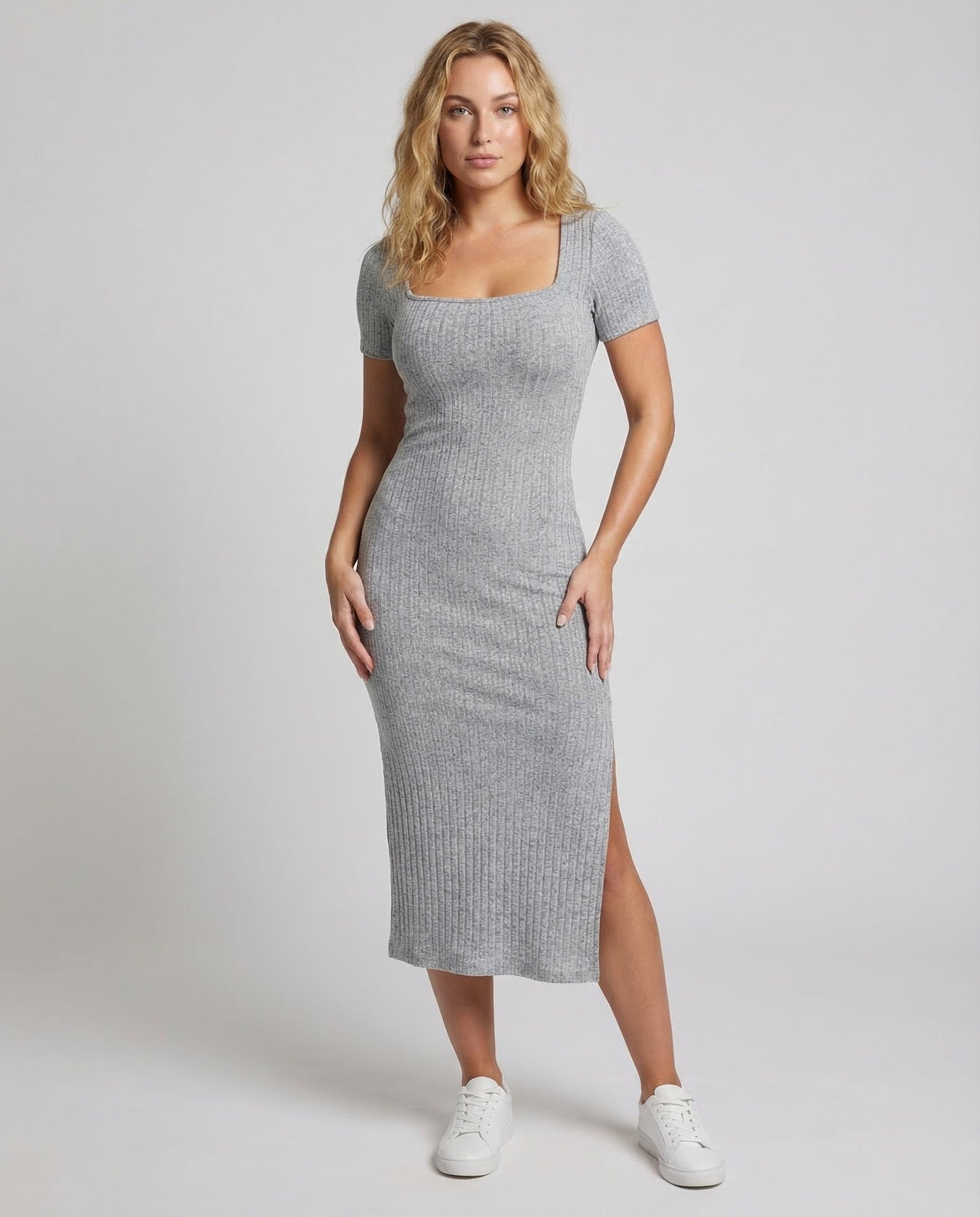 Damen Midikleid Rippstrick Mit Schlitz - Norvielle