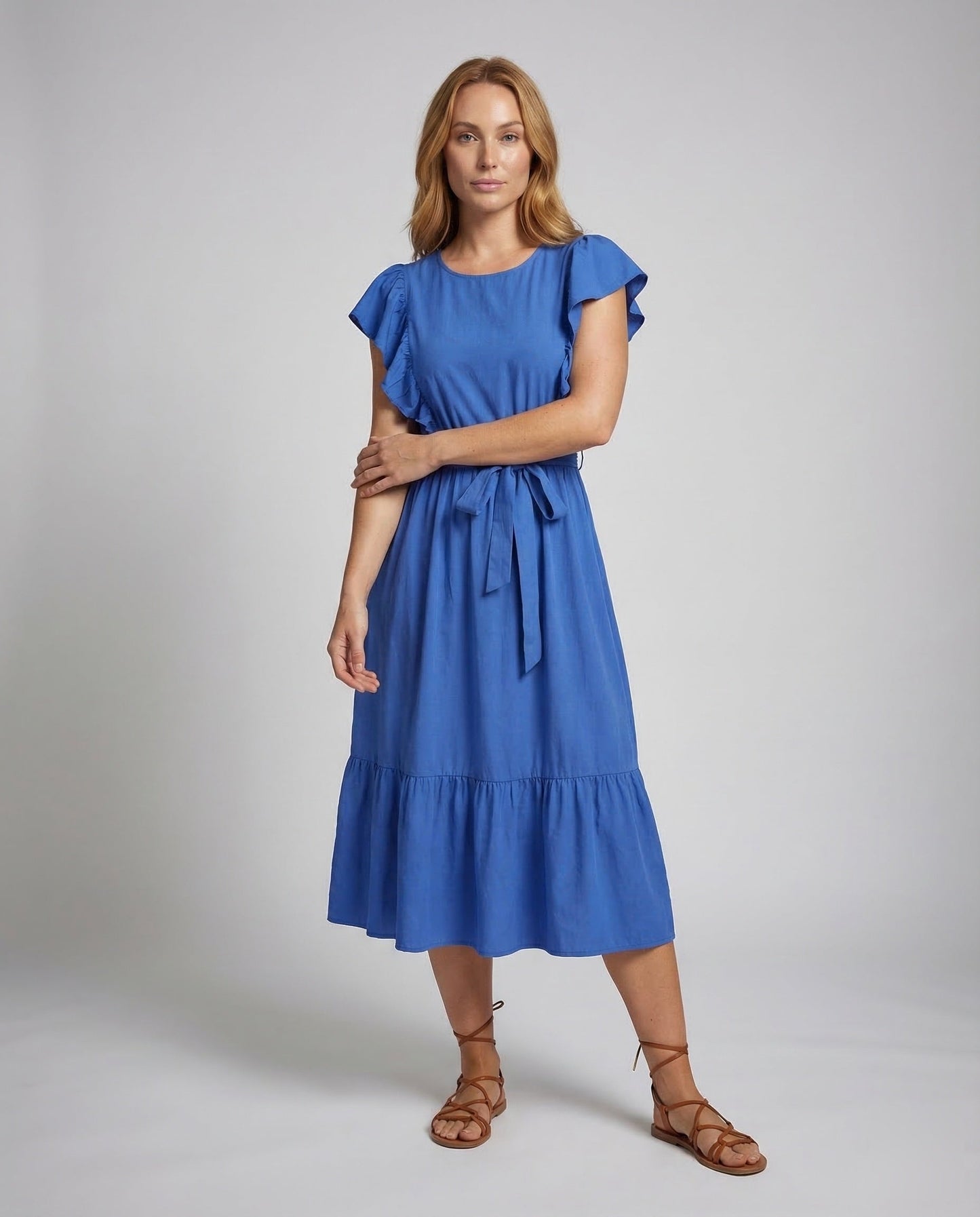 Damen Midikleid mit Gürtel und Volant - Norvielle