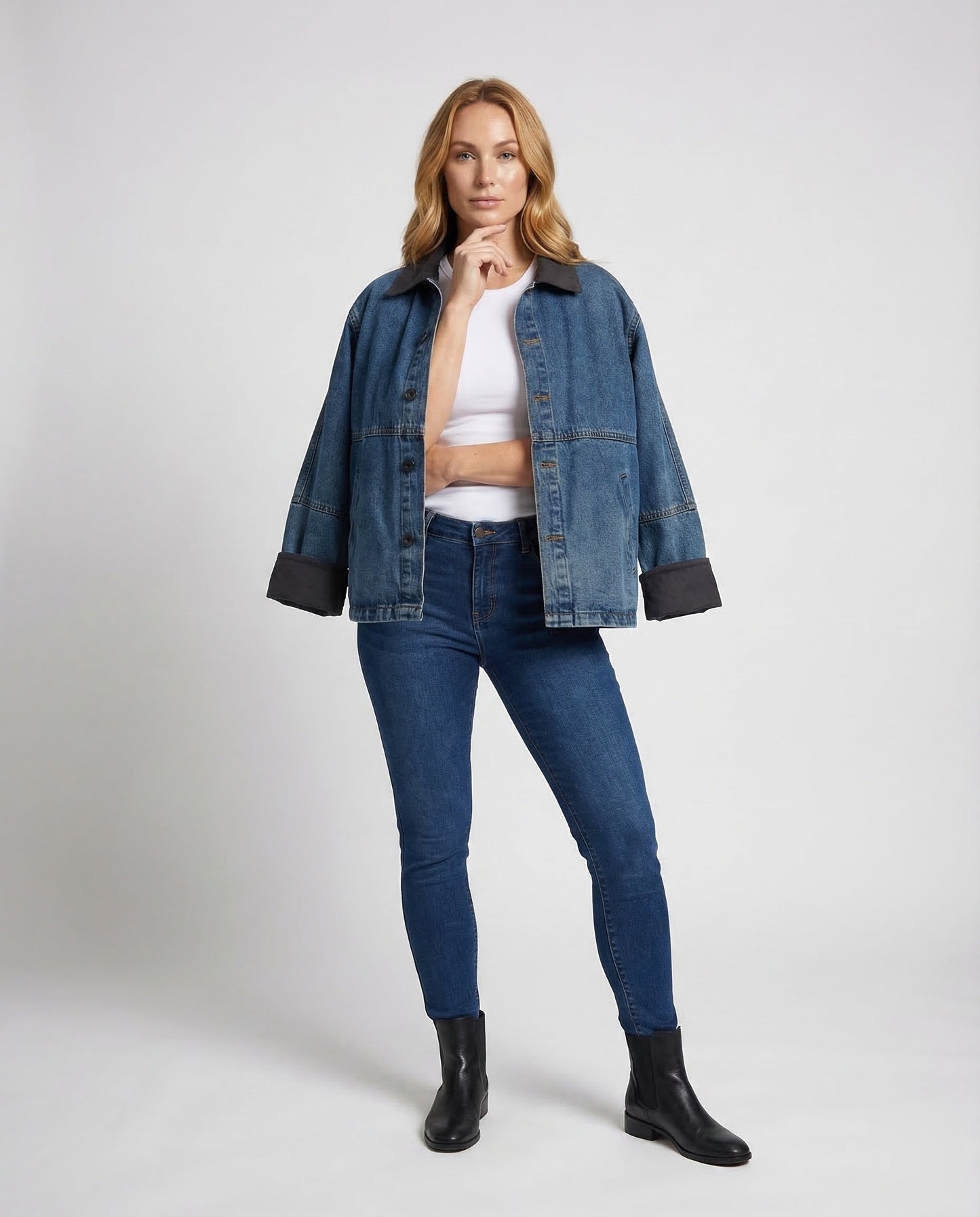 Damen Oversize Jeansjacke Mit Kragen - Norvielle
