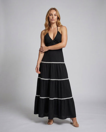 Damen Maxikleid Plissee Neckholder - Norvielle