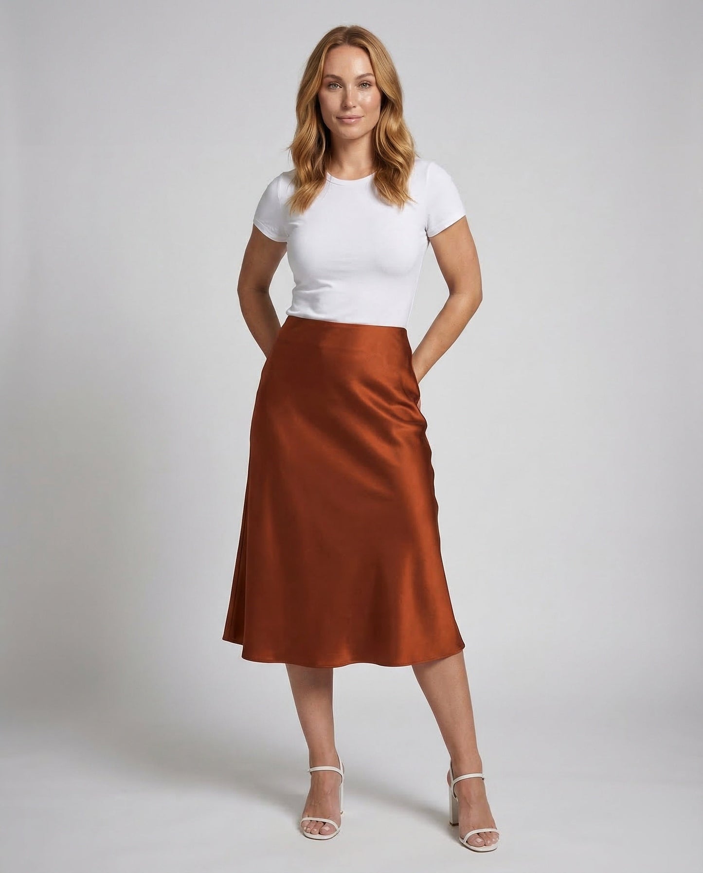 Damen Satin Midirock Tailliert - Norvielle