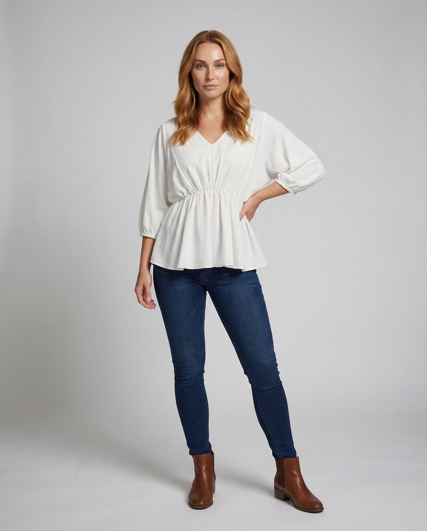 Damen Bluse V-Ausschnitt mit Raffung - Norvielle
