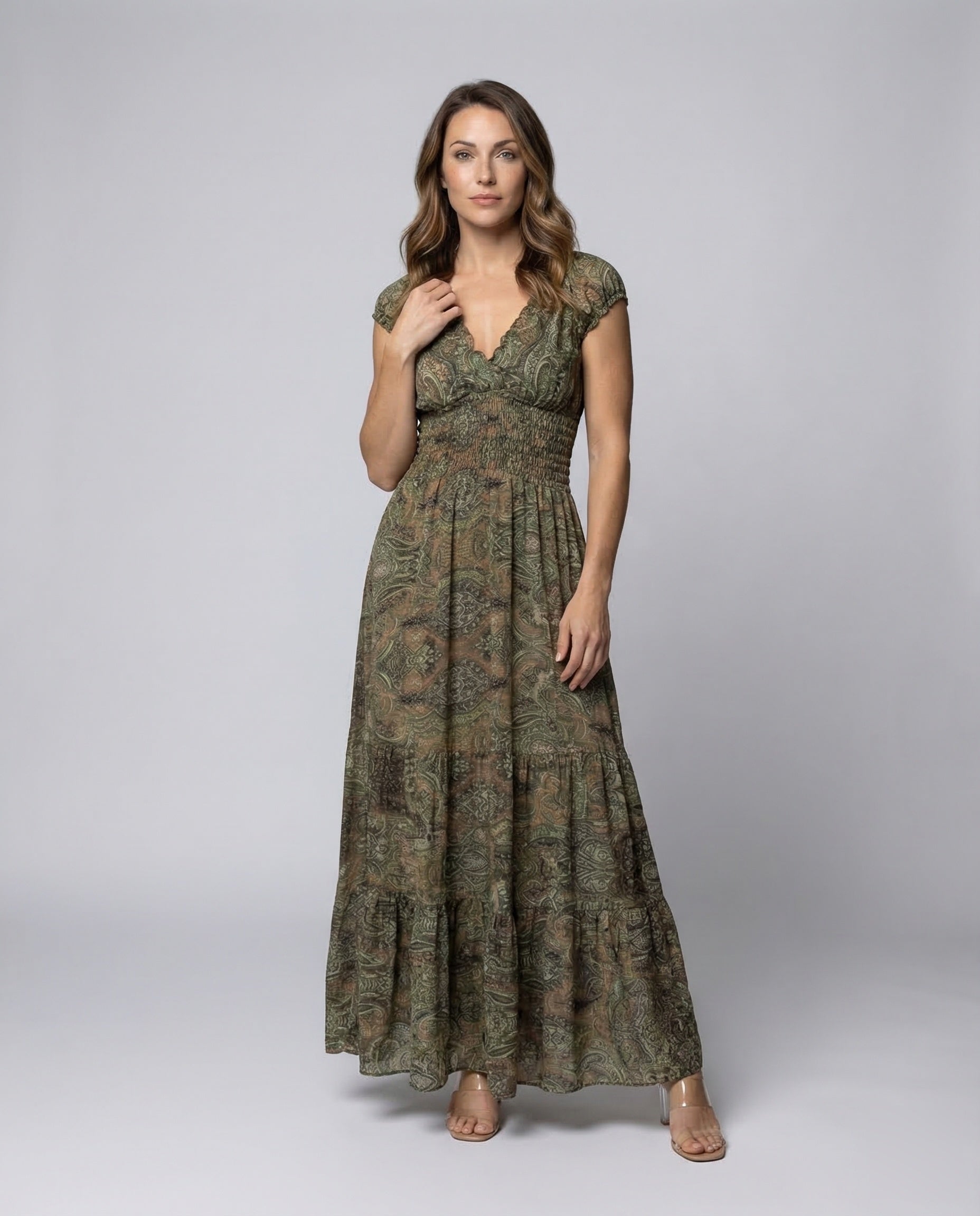 Damen Maxikleid Puffärmel Boho Stil - Norvielle