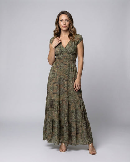 Damen Maxikleid Puffärmel Boho Stil - Norvielle